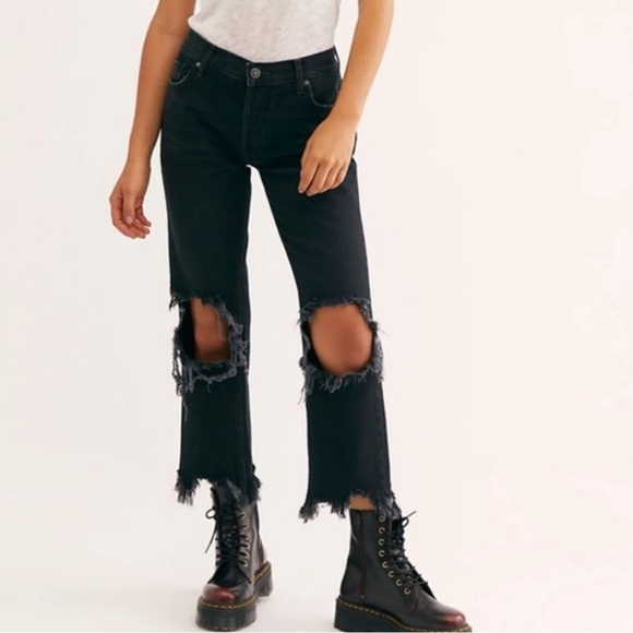 Free people Distressed Black Jeans - Picture 1 of 5